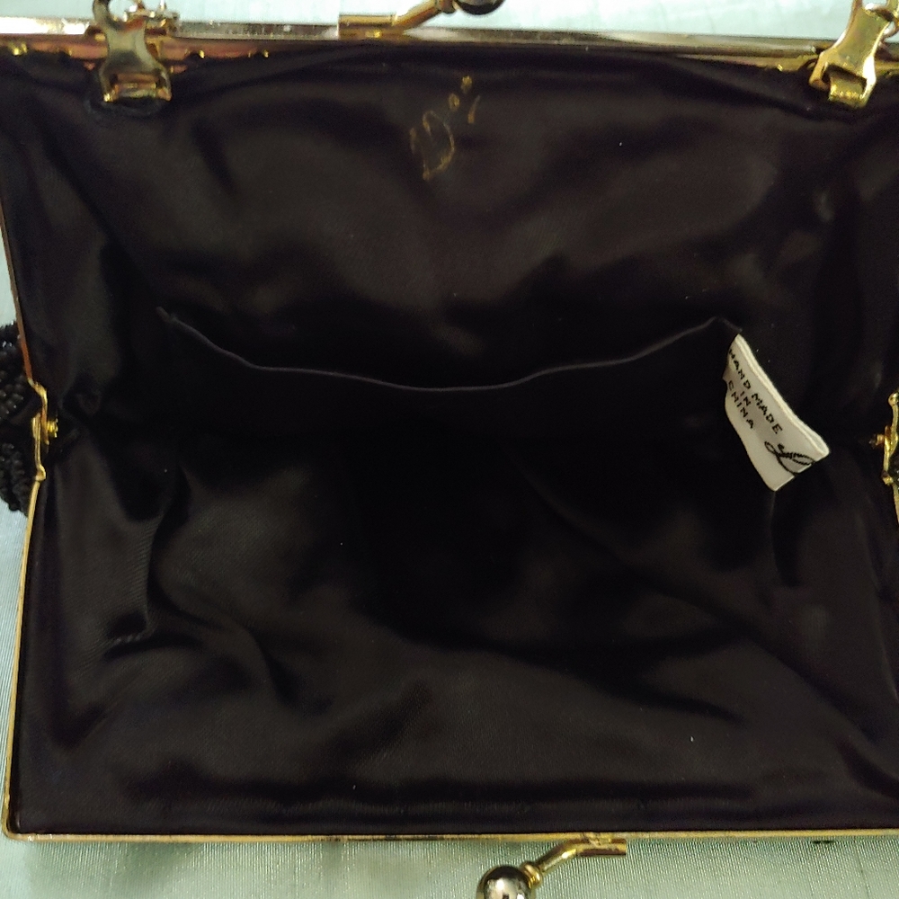 VTG La Regale LTD.  Black Beaded Clam Shell Bag - Picture 3 of 4